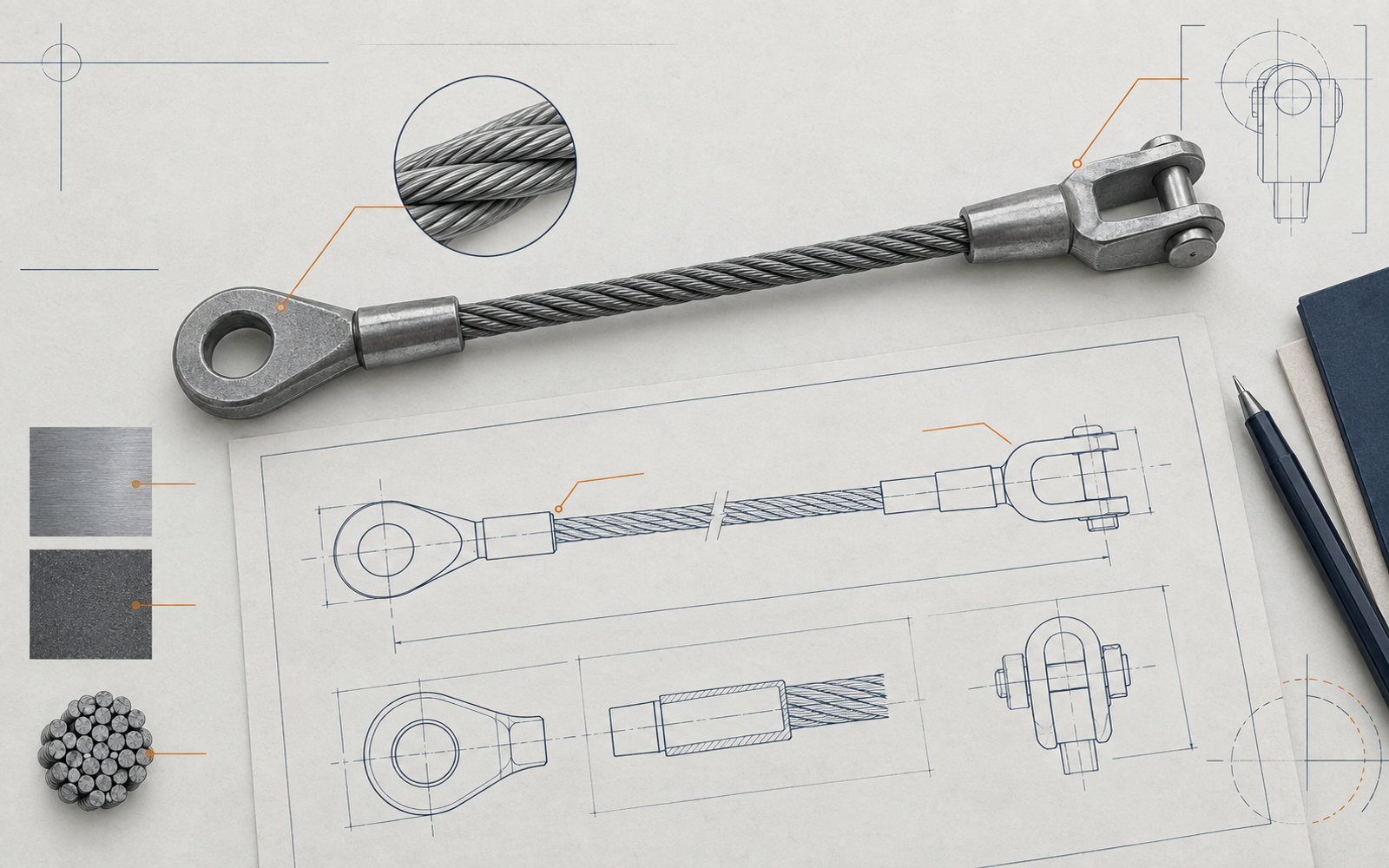 Technical drawing and sample reference for wire rope assembly review